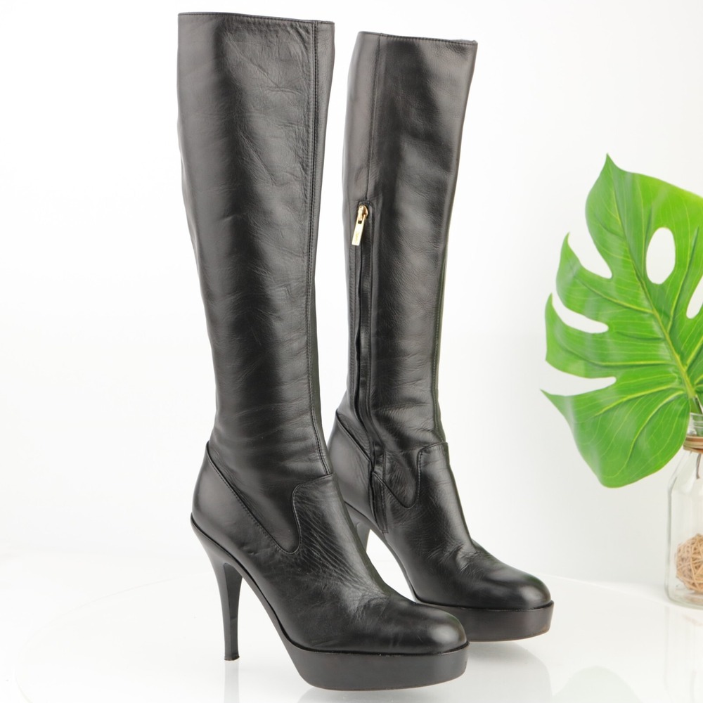 YSL Yves Saint Laurent Womens Boots Size 36 6 Tall Black Leather Platform Heels
